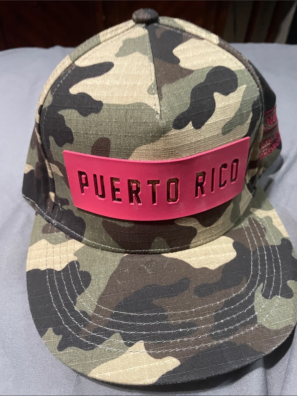 Robin Ruth Kids Camo Snapback Hat with Pink Puerto Rico Patch